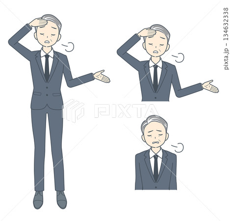 呆れてため息をつく中年のビジネスマンのイラスト セット 呆れてため息をつく中年のビジネスマンのイラスト セット 134632338