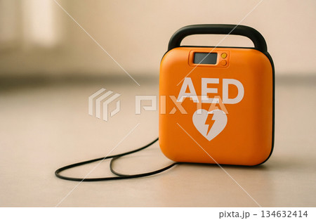 屋内フロアに置かれたAEDと安全対策 134632414