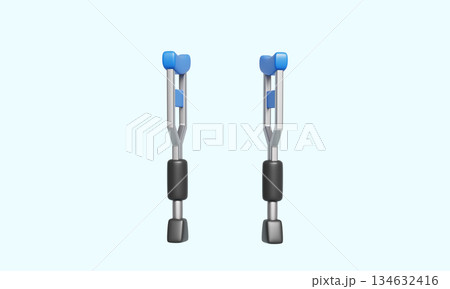 Medical Crutches for Mobility Support and Injury Recovery. 3D Rendering. Medical Crutches for Mobility Support and Injury Recovery. 3D Rendering. 134632416