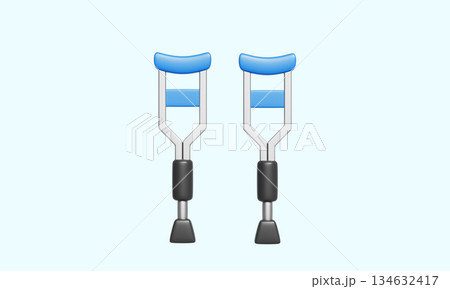 Medical Crutches for Mobility Support and Injury Recovery. 3D Rendering. 134632417