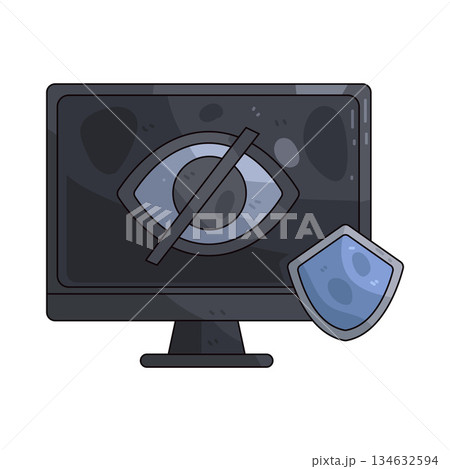 illustration of monitor with eye off 134632594