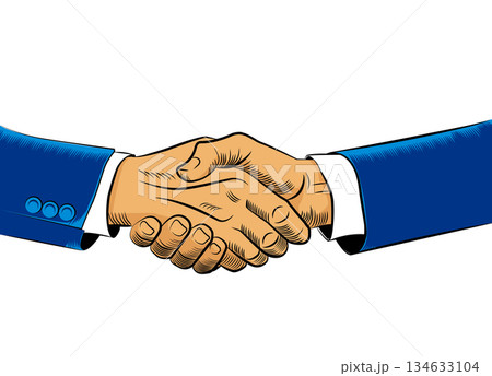 握手するビジネスマンの手のイラスト｜契約・合意・信頼を表すアメコミ風表現 134633104