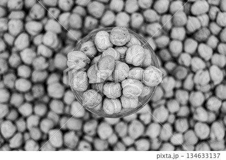 Beautiful organic dried chickpea beans consisting of raw bengal legume pea 134633137