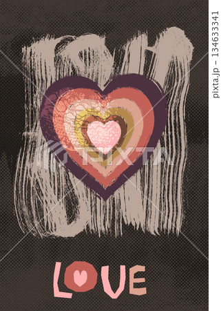 Modern vector hand painted boho heart poster or greeting card in earthy brown tones and cute text love for Valentine's Day designs Modern vector hand painted boho heart poster or greeting card in earthy brown tones and cute text love for Valentine's Day designs 134633341