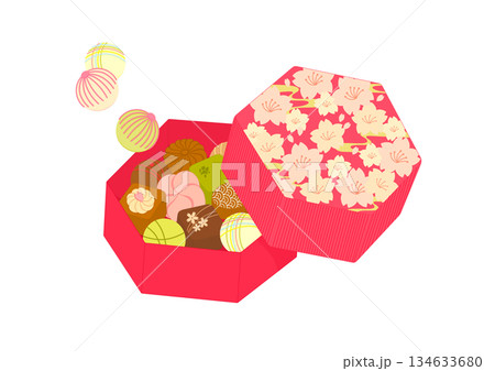 和柄ギフトボックス　チョコレートイラスト 134633680