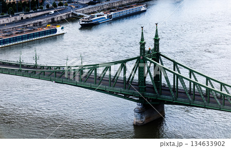 Iconic Vintage Metal Liberty Bridge Over Danube Budapest Iconic Vintage Metal Liberty Bridge Over Danube Budapest 134633902