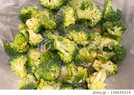 Seasoned Broccoli Florets Ready for Roasting 134634319