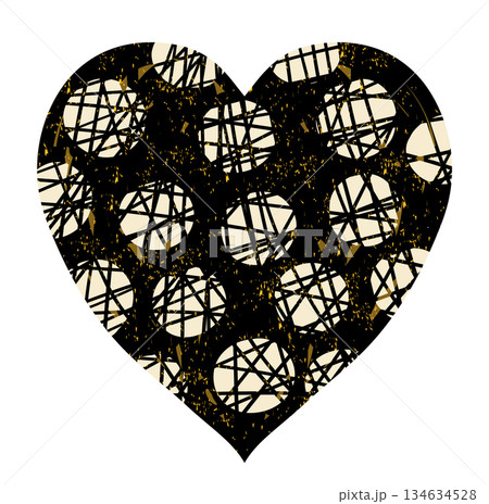 Heart in black and gold colors with dots and scratches for Valentine's day, invitations, wedding designs Heart in black and gold colors with dots and scratches for Valentine's day, invitations, wedding designs 134634528