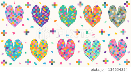 Cute Groovy Vector Hearts, Psychedelic Distorted Heart Shapes in Bold Vibrant Pink, Yellow and Orange Colors Cute Groovy Vector Hearts, Psychedelic Distorted Heart Shapes in Bold Vibrant Pink, Yellow and Orange Colors 134634834