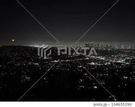 アメリカのロサンゼルスからみたカリフォルニアのビル群の夜景の風景 134635290