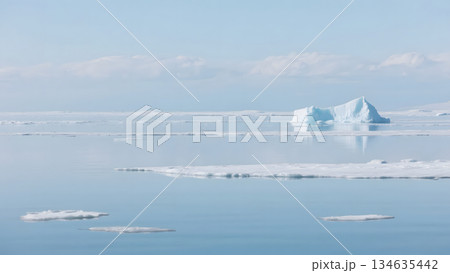 北極海の流氷と静かな海の風景 – 神秘的な自然素材 北極海の流氷と静かな海の風景 – 神秘的な自然素材 134635442