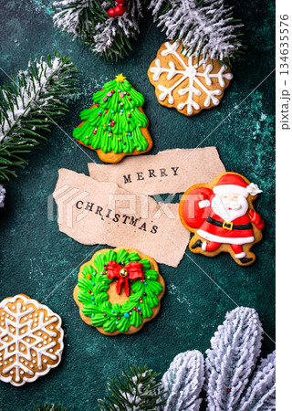 Homemade Christmas gingerbread cookies with Icing Homemade Christmas gingerbread cookies with Icing 134635576
