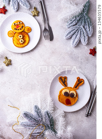 Pancakes in the shape of Santa reindeer 134635579