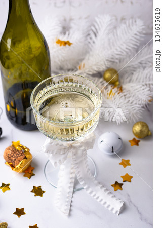Champagne glass, traditional New year drink 134635619