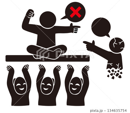 エコーチェンバーと排除のベクターピクトグラム｜SNS分断・ブロック・情報偏向素材 134635754
