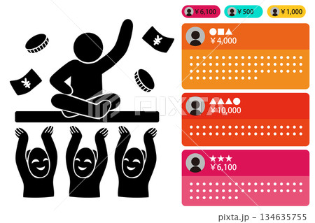 エコーチェンバーとスーパーチャットのベクターピクトグラム|投げ銭・SNS分断・世論形成素材 エコーチェンバーとスーパーチャットのベクターピクトグラム|投げ銭・SNS分断・世論形成素材 134635755