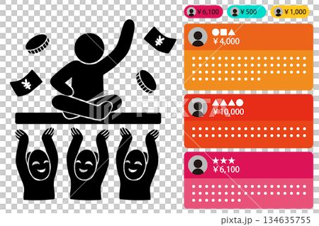 エコーチェンバーとスーパーチャットのベクターピクトグラム|投げ銭・SNS分断・世論形成素材 エコーチェンバーとスーパーチャットのベクターピクトグラム|投げ銭・SNS分断・世論形成素材 134635755