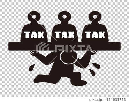 Vector illustration of a person being crushed by heavy taxes | Tax burden, household pressure, social problem material 134635758