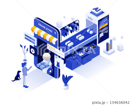 Modern Isometric Illustration design - Online Shopping 134636042