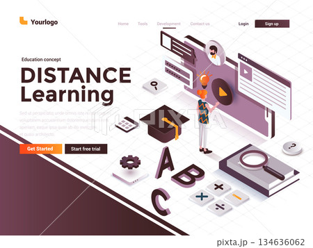 Flat color Modern Isometric Concept Illustration - Distance Learning Flat color Modern Isometric Concept Illustration - Distance Learning 134636062