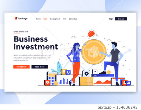 Flat Modern design of website template - Business Investment Flat Modern design of website template - Business Investment 134636245