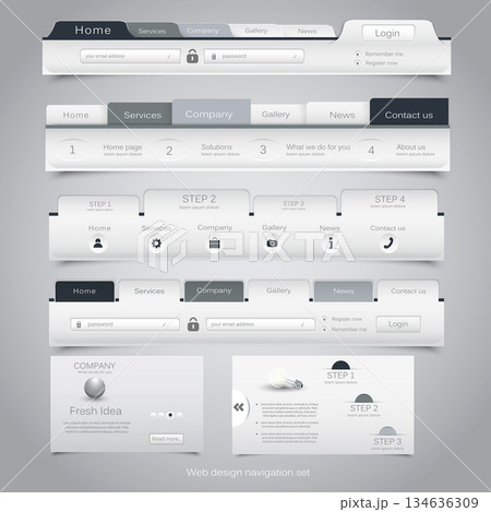 Web design navigation set. Vector 134636309