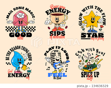 Groovy Motivational Characters set 134636329
