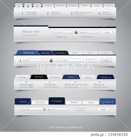 Web design navigation set. Vector 134636330