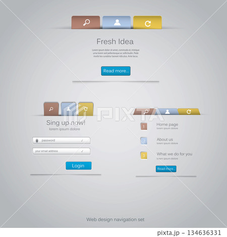 Web design navigation set. Vector 134636331