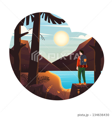 Flat Modern design Illustration of Mountain Landscape 134636430