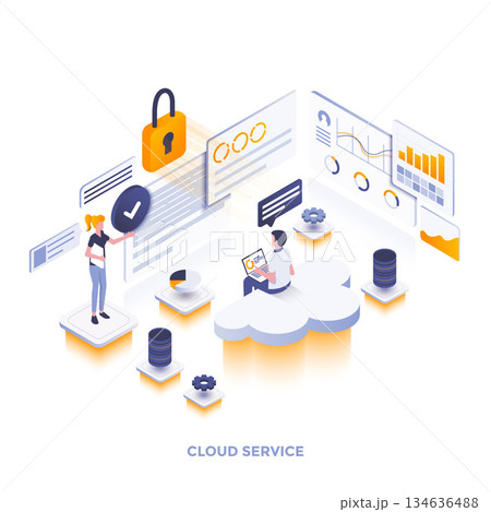Flat color Modern Isometric Illustration design - Cloud Service Flat color Modern Isometric Illustration design - Cloud Service 134636488