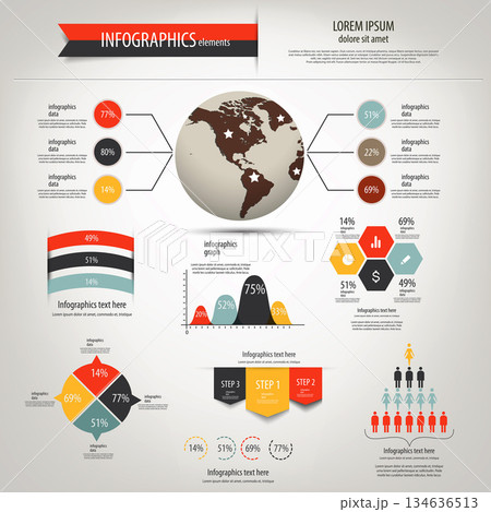 Retro infographics set. World Map and Information Graphics. Vector 134636513