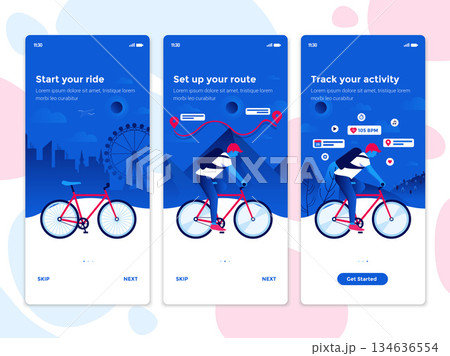 Flat Design Oneboarding Concepts - Cycling app Flat Design Oneboarding Concepts - Cycling app 134636554