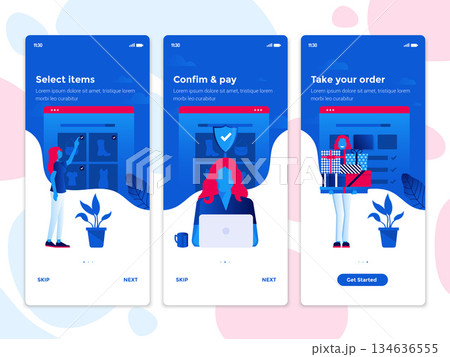 Flat Design Oneboarding Concepts - E-commerce app Flat Design Oneboarding Concepts - E-commerce app 134636555