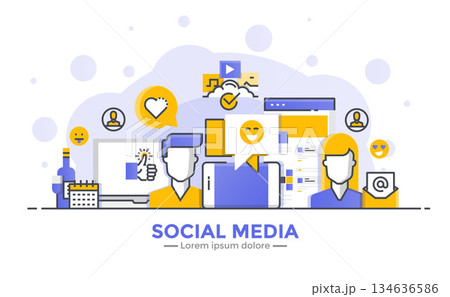 Flat Line Modern Concept Illustration - Social Meda 134636586