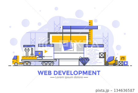 Flat Line Modern Concept Illustration - App development Flat Line Modern Concept Illustration - App development 134636587