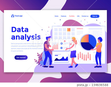 Flat Modern design of wesite template - Data Analysis 134636588