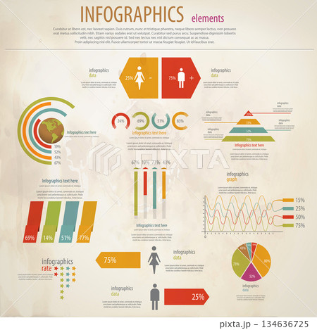 Retro infographics set. World Map and Information Graphics. Vector Retro infographics set. World Map and Information Graphics. Vector 134636725