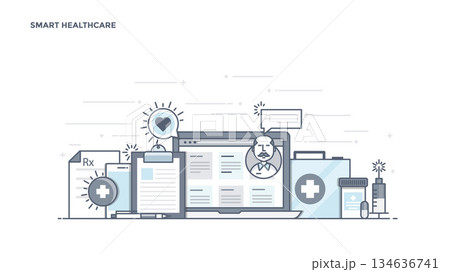 Flat Line Design Header - Smart Healthcare Flat Line Design Header - Smart Healthcare 134636741