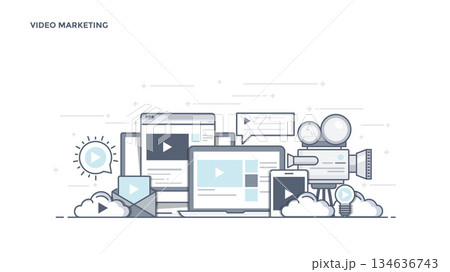 Flat Line Design Header - Video Marketing 134636743