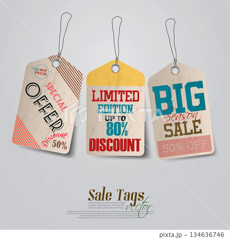 Vintage Sale Tags Design. Vector 134636746