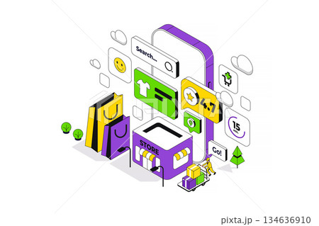 Modern Isometric Illustration design - Online shopping Modern Isometric Illustration design - Online shopping 134636910