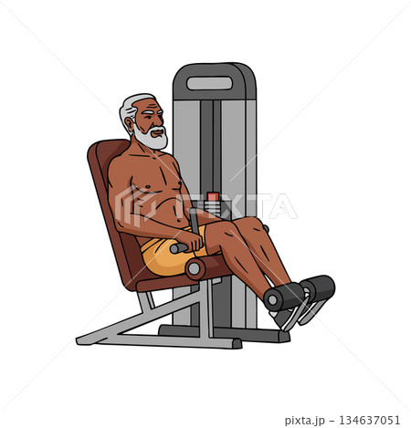 Senior man exercising leg extension machine workout for fitness and health maintenance vector illustration Senior man exercising leg extension machine workout for fitness and health maintenance vector illustration 134637051