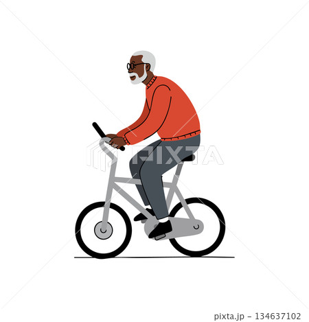 Elderly man riding bicycle casual clothing healthy outdoor activity vector illustration 134637102