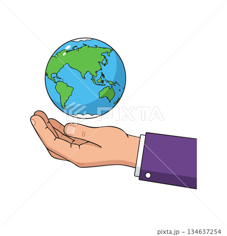 Human hand holding globe earth symbolizing planet care and environmental responsibility vector illustration Human hand holding globe earth symbolizing planet care and environmental responsibility vector illustration 134637254