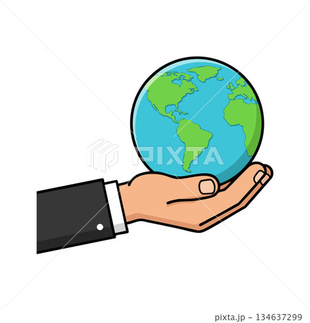 Hand holding globe earth representing global responsibility and environmental care vector illustration Hand holding globe earth representing global responsibility and environmental care vector illustration 134637299