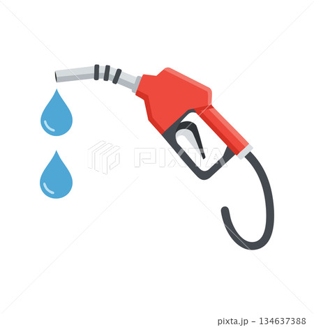 Gasoline pump nozzle with blue water drops vector illustration for fuel and liquid concepts in simple design 134637388