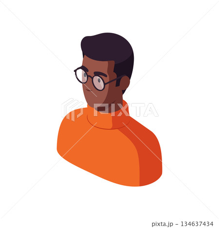 Young man with glasses wearing orange sweater vector portrait illustration in modern flat style Young man with glasses wearing orange sweater vector portrait illustration in modern flat style 134637434