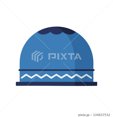 Blue Dome Vector Illustration with Decorative White Zigzag Pattern and Shadow Effects 134637532