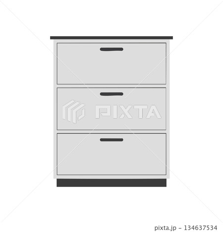 Office filing cabinet with three drawers in grey and black vector illustration Office filing cabinet with three drawers in grey and black vector illustration 134637534